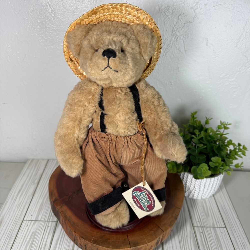 Ganz Cottage Collectibles Stinger Teddy Bear Honey Plush Straw Hat W/Stand 1996‎